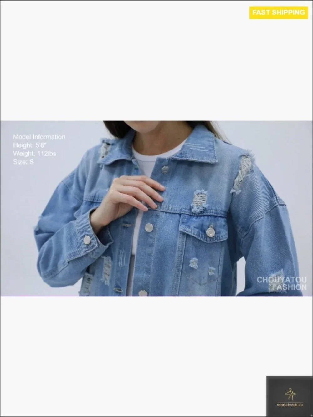Ripped Maxi Long Denim Jacket Trench Coat Lightweight Vintage Button Down - Picture 6 of 6